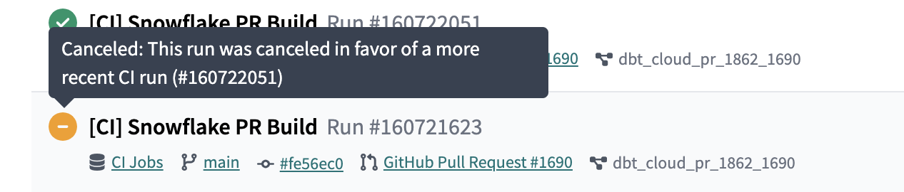 Example of an automatically canceled run Example of an automatically canceled run